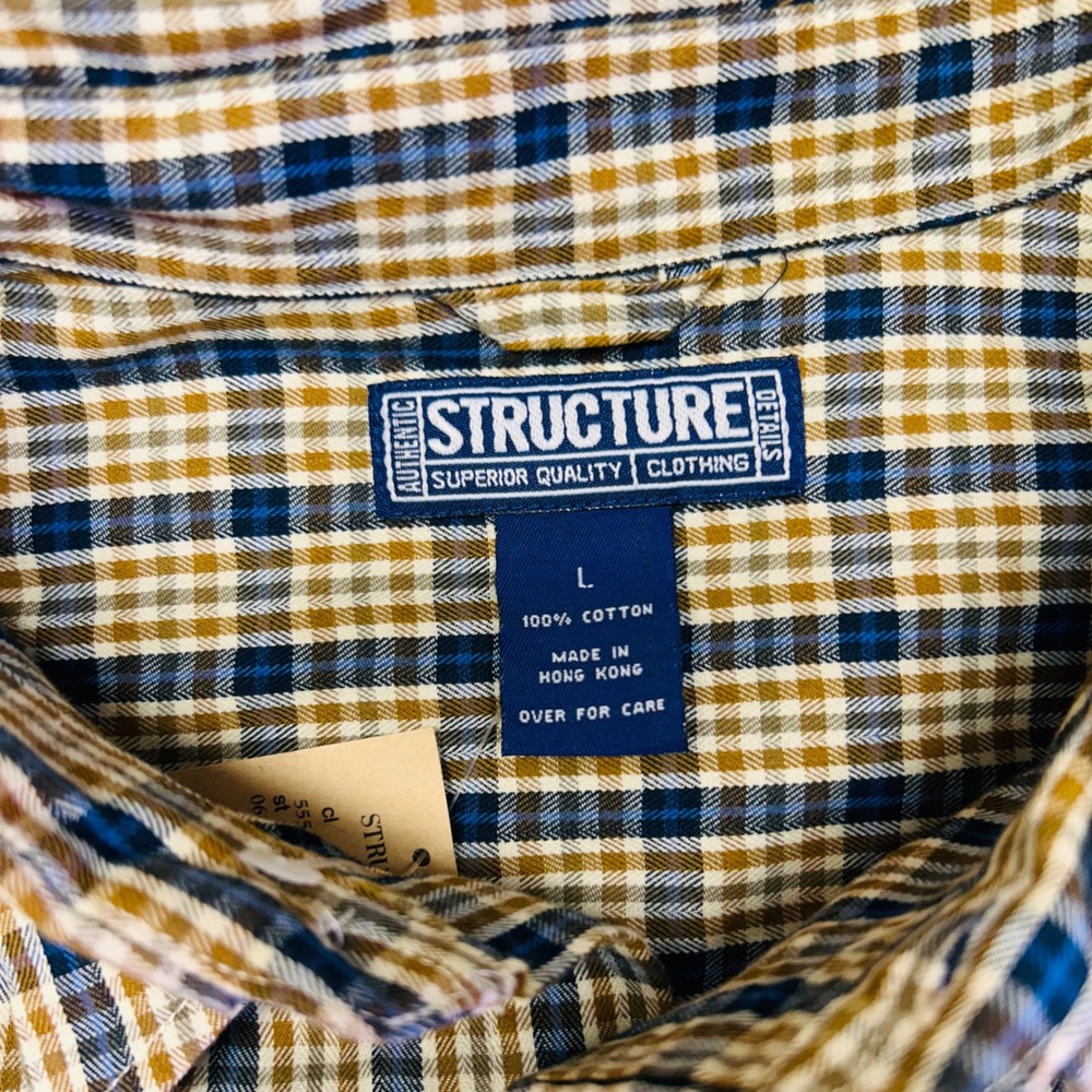 NWT STRUCTURE Mens Plaid Long Sleeve Button Down 90s Shirt Size L 100 Cotton - Picture 4 of 9